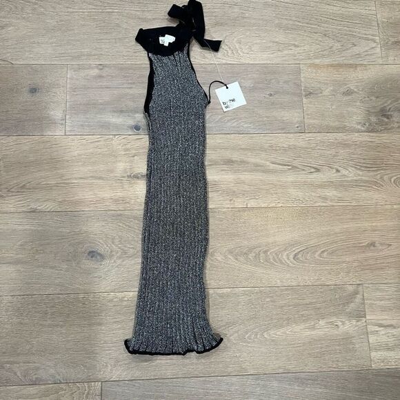 (NWT) By the Way Women's Silver Black Metallic Ribbed Bodycon Dress Size Small - Picture 1 of 4